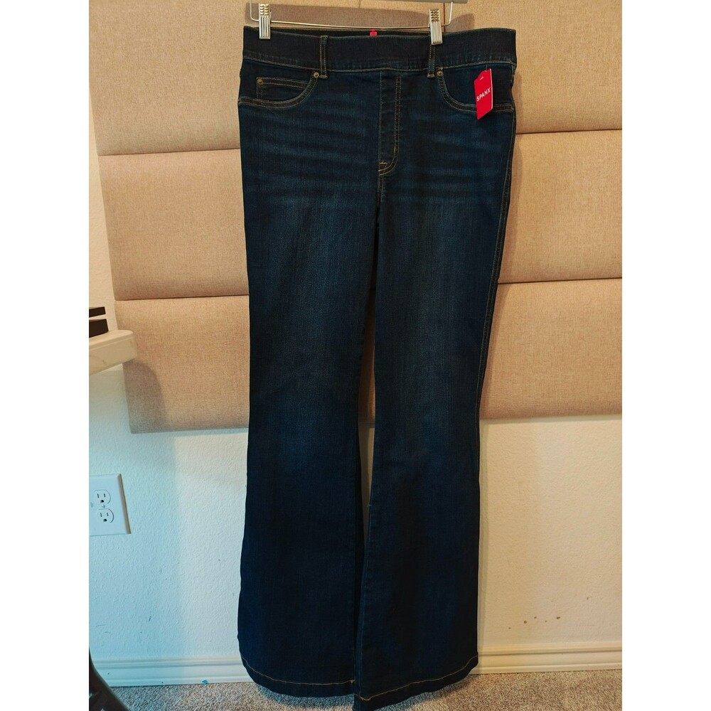 Spanx Flare Jeans Midnight Shade Dark Wash High Rise Pull On 20327R Large L/G